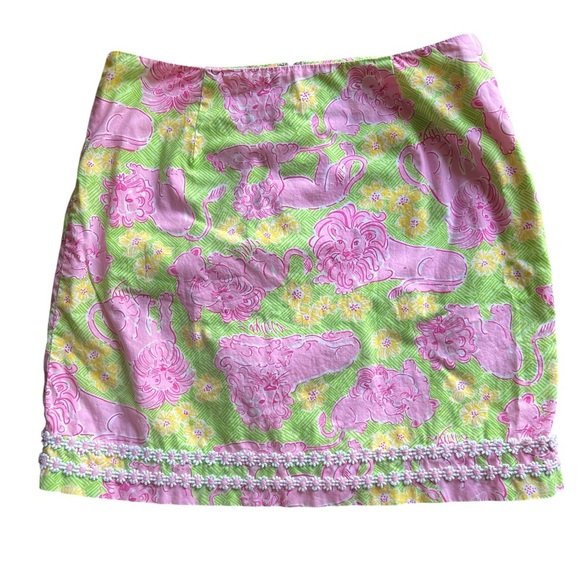 Lilly Pulitzer Lounging Lions Mini Skirt Pink Green Floral Print Size 8 Cotton - Picture 1 of 4